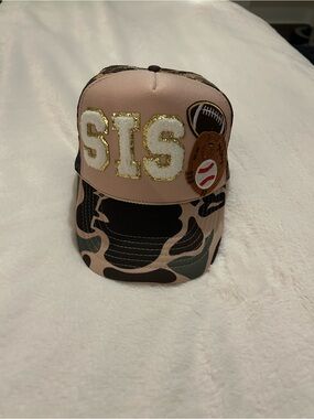 Boutique Custom Camo 'SIS' Trucker Hat with Sports Patches